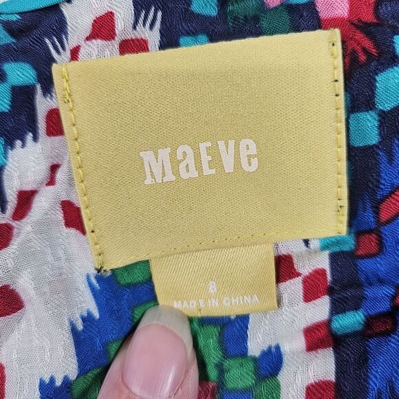 Anthropologie Maeve Blouse Womens Size 8 Topoxte Dropwaist Ikat Western Aztec‎ - Picture 3 of 10